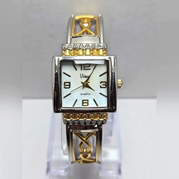 Womens Vivani Vintage Breast Cancer Awareness Bangle Watch MOP Face New Battery - Picture 1 of 10